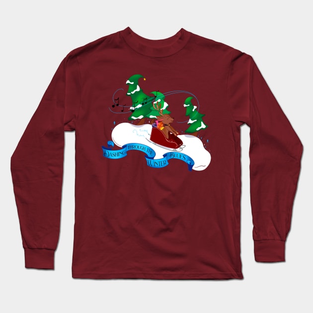 Dashing through the Winter Blues Long Sleeve T-Shirt by Megkeys Creations